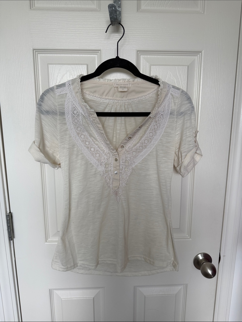 Pretty Good Cream Lace-Trim V-Neck Blouse